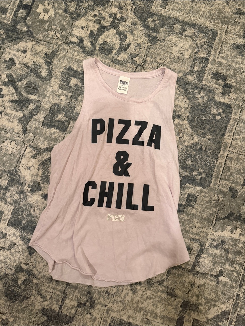 PINK Victoria's Secret Light Pink "Pizza & Chill" Graphic Tank